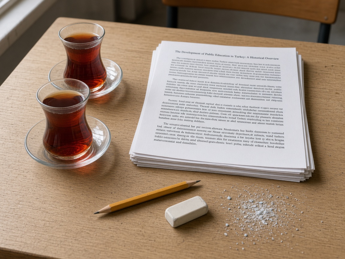 Çay, basılı sayfa, kalem.
